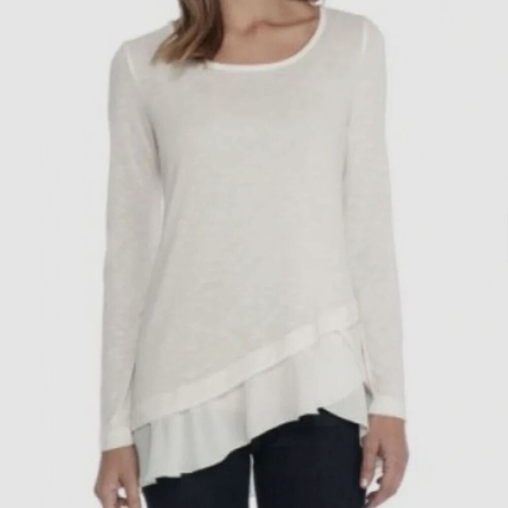FEVER Asymmetrical Ruffle Tunic Top Ivory Size Large